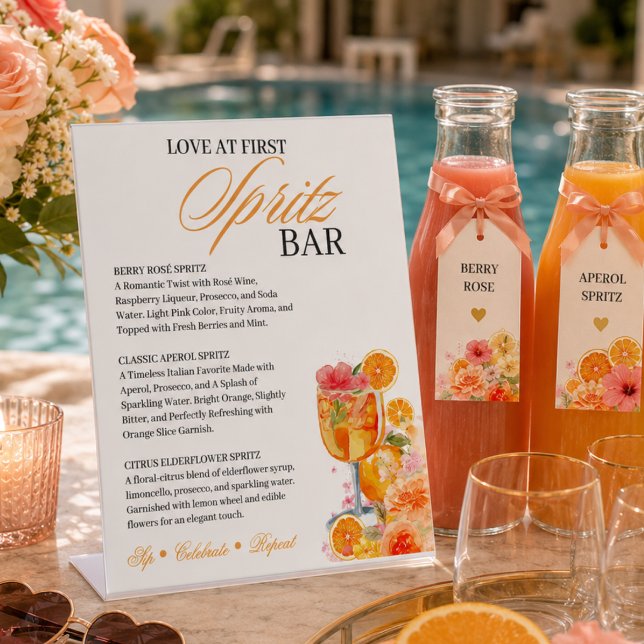 Signe De Table Amour au premier Spritz Bar de fête de douche de m (Love at First Spritz Bridal Shower Party Bar Sign cocktail )