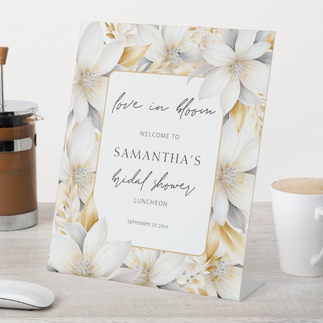 Signe De Table Amour Moderne en Fleurs Bienvenue à la Mariée Show (In SItu)