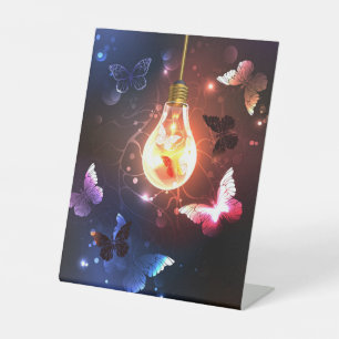 Signe De Table Ampoule lumineuse avec papillons nocturnes