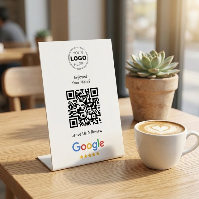 Signe De Table Analyse moderne à examiner les commentaires de Goo (Boost Your Restaurant Reviews! Google Review QR Code Pedestal Sign)