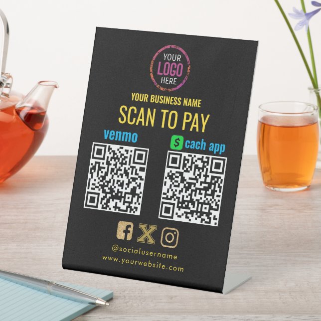 Signe De Table Analyser le logo pour Pay CashApp Venmo QR Code Pe (In SItu)