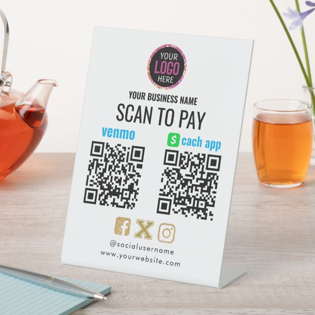 Signe De Table Analyser le logo pour Pay CashApp Venmo QR Code Pe (In SItu)