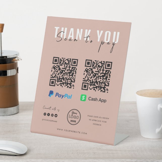 Signe De Table Analyser le Merci pour payer le logo QR Code paiem (In SItu)