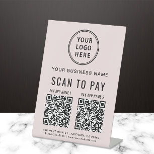 Signe De Table Analyser pour payer 2 codes QR Logo d'entreprise r