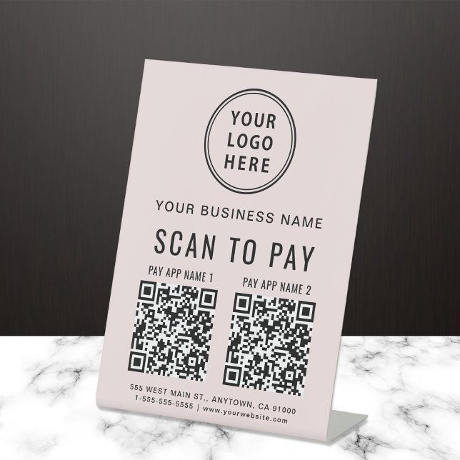 Signe De Table Analyser pour payer 2 codes QR Logo d'entreprise r (Créateur téléchargé)