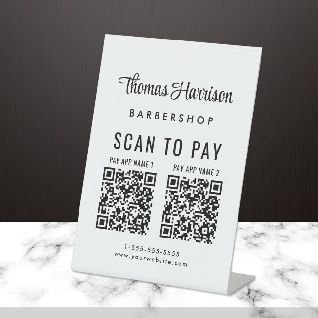 Signe De Table Analyser pour payer 2 codes QR Tableau d'affaires (A QR code sign to effortlessly connect your customers to your payment platforms)