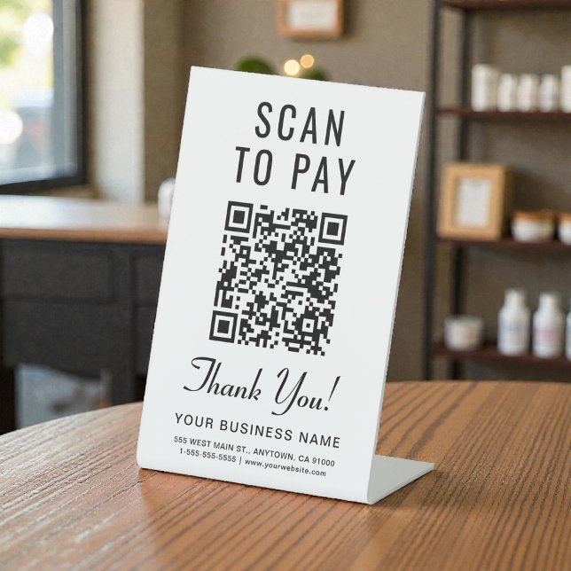 Signe De Table Analyser pour payer le code QR (Scan to Pay QR Code Pedestal Sign)