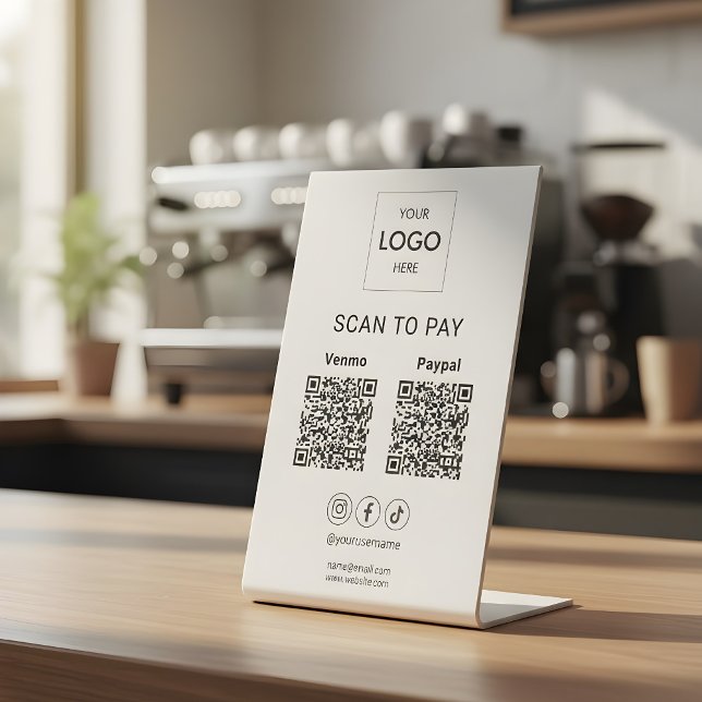 Signe De Table Analyser pour payer le code Qr du logo de l'entrep (Créateur téléchargé)