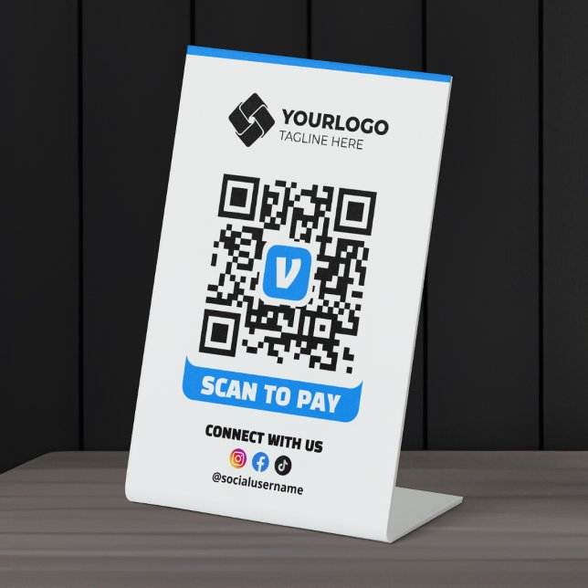Signe De Table Analyser pour payer le code QR Paiement Logo Venmo (Créateur téléchargé)