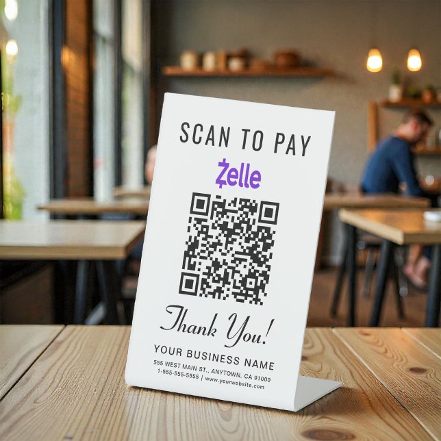 Signe De Table Analyser pour payer le code QR Zelle (Scan to Pay Zelle QR Code Pedestal Sign)