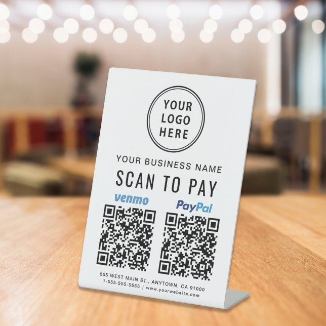 Signe De Table Analyser pour payer Paypal Venmo QR Codes Logo (A QR code sign to effortlessly connect your customers to your payment platforms)