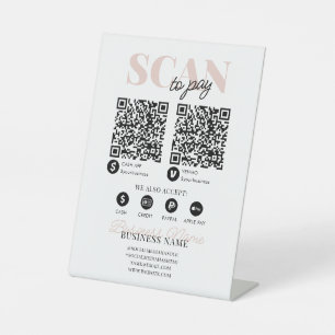 Signe De Table Analyser pour payer QR Code Modern Pink Script Bus