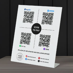 Signe De Table Analyser pour payer QR Code PayPal, Venmo, Cash Ap