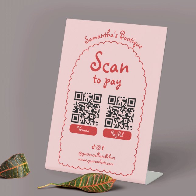 Signe De Table Analyser pour payer Retro Rose Red Girl 2 QR Code  (Créateur téléchargé)