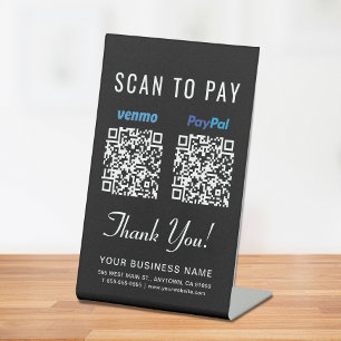 Signe De Table Analyser pour payer Venmo Paypal QR Codes noir