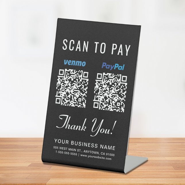 Signe De Table Analyser pour payer Venmo Paypal QR Codes noir (A QR code sign to effortlessly connect your customers to your payment platform)