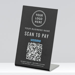 Signe De Table Analyser pour payer Venmo QR Code Logo noir