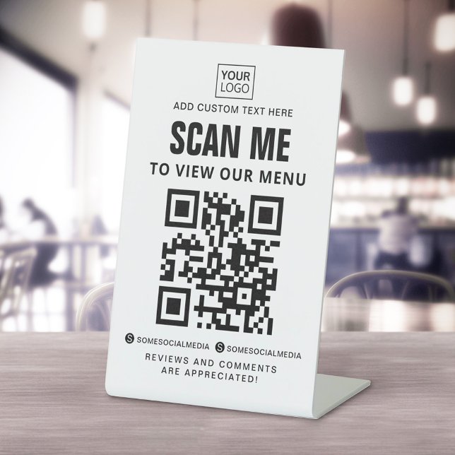 Signe De Table Analyser pour voir le menu logo personnalisé QR co (Scan to view menu custom logo QR code social media Pedestal Sign)