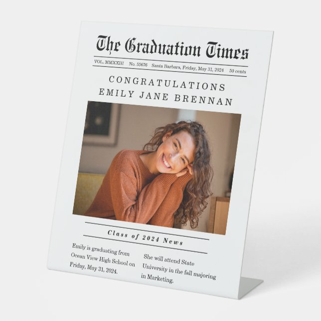 Signe De Table Ancien style de journal Faire-part de graduation (Recto)