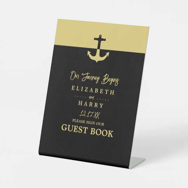 Signe De Table Ancre nautique - Black Gold - Mariage (Recto)