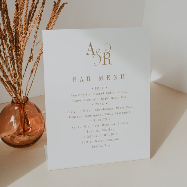 Signe De Table ANDREA Initiales Gold Simple Mariage Bar Menu Sign (ANDREA Initials Gold Simple Wedding Bar Menu Sign)