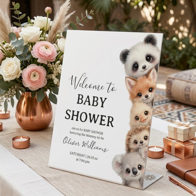 Signe De Table Animaux Adorables de la Forêt Baby Shower  (Créateur téléchargé)