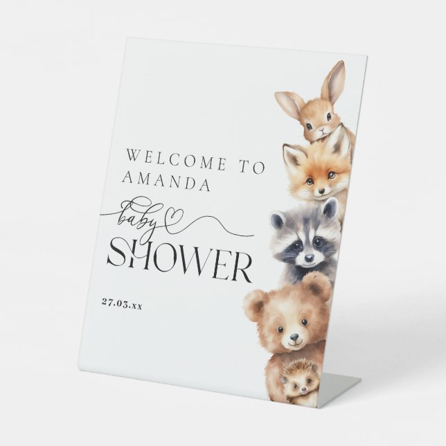 Signe De Table Animaux des bois Baby shower moderne (Recto)
