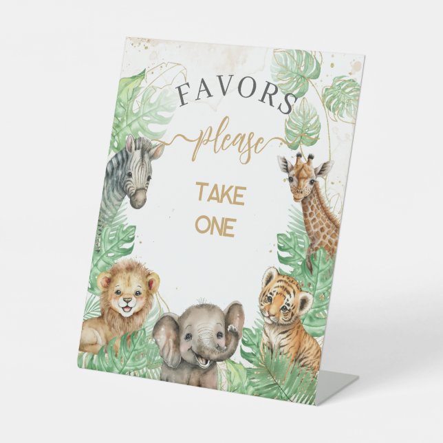 Signe De Table Animaux Safari Baby shower de verdure tropicale en (Recto)