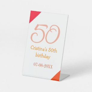 Signe De Table anniversaire 50 ans orange rouge ajouter nom date