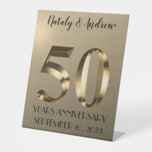 Signe De Table Anniversaire du 50e Mariage d'or métallique