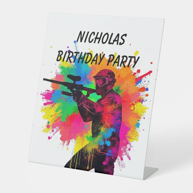 Signe De Table Anniversaire Personnalisé Nom Paintball (Recto)