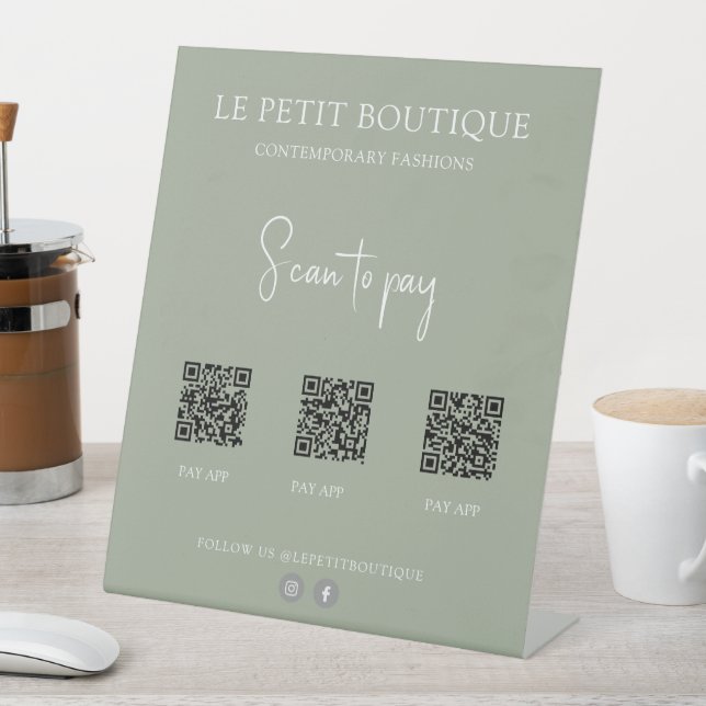 Signe De Table Application de paiement de code QR 3 Sage Green mo (In SItu)
