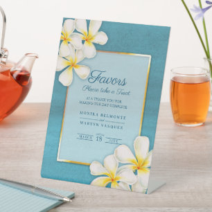 Signe De Table Aqua frangipani d'or blanc mariage tropical