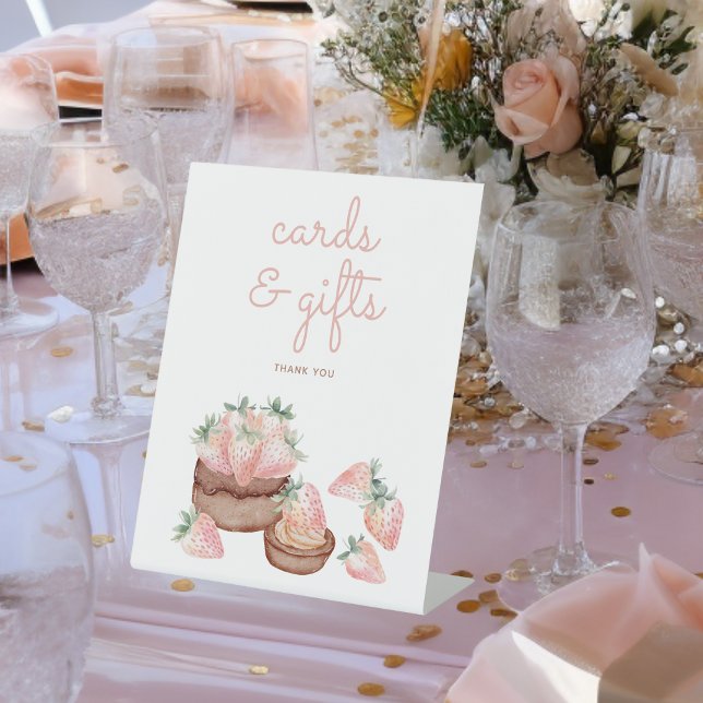Signe De Table Aquarelle Berry Baby shower doux Cadeaux et cartes (Cards & Gifts pink coquette watercolor strawberries and cake sign for a berry sweet baby shower)