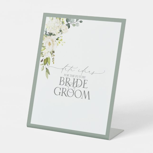 Signe De Table Aquarelle blanche gris vert Floral Date Idées (Recto)