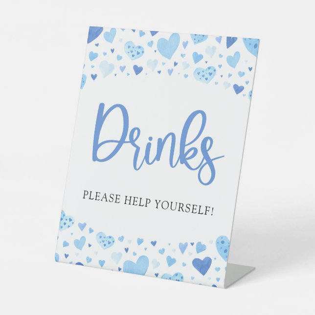 Signe De Table Aquarelle Bleu Coeurs Valentine Boissons Signal (Recto)