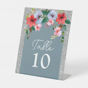 Signe De Table Aquarelle bleu Dusty Parties scintillant argent Ar