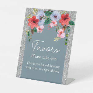 Signe De Table Aquarelle bleu Dusty Parties scintillant argent Ar