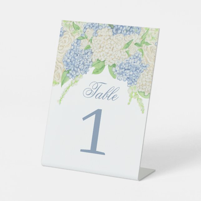 Signe De Table Aquarelle bleu et blanc Mariage Hydrangea (Recto)