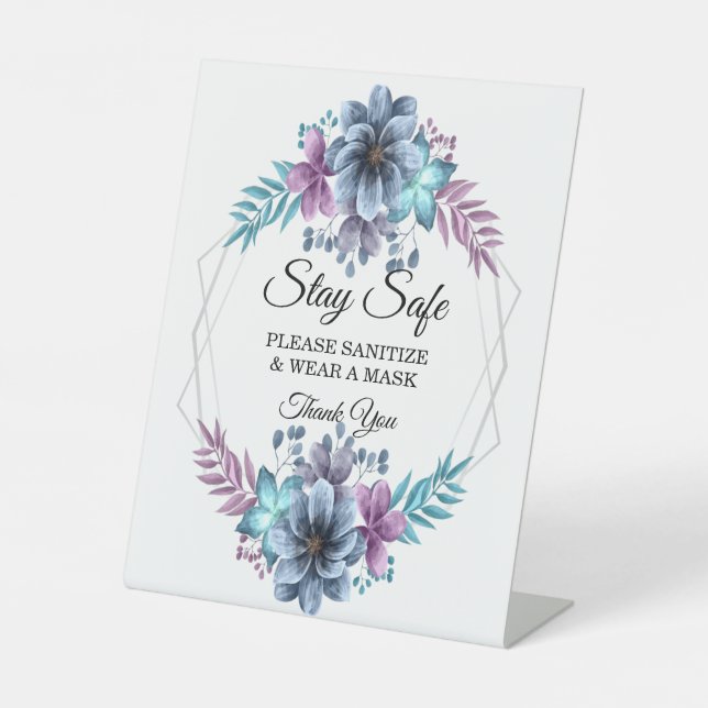 Signe De Table Aquarelle Bleue Et Violet Sécurité Florale (Recto)