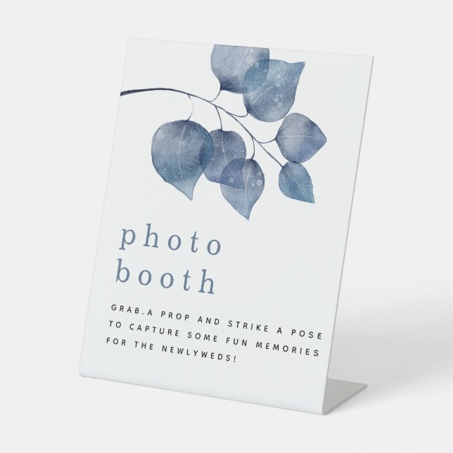 Signe De Table Aquarelle Blue Foliing Photo Booth Mariage (Recto)
