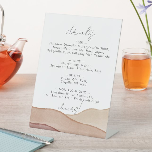 Signe De Table Aquarelle Boho Abstraite | Menu Boissons mariages (In SItu)