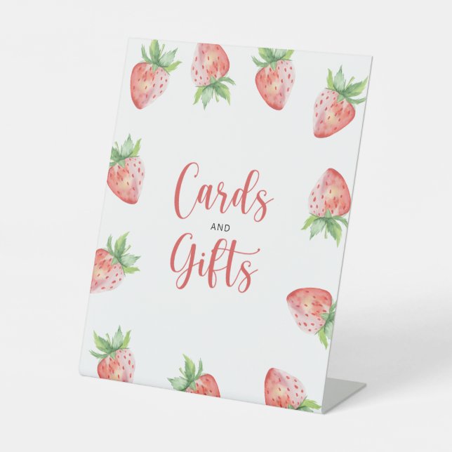 Signe De Table Aquarelle Cartes fraises et cadeaux baby shower (Recto)