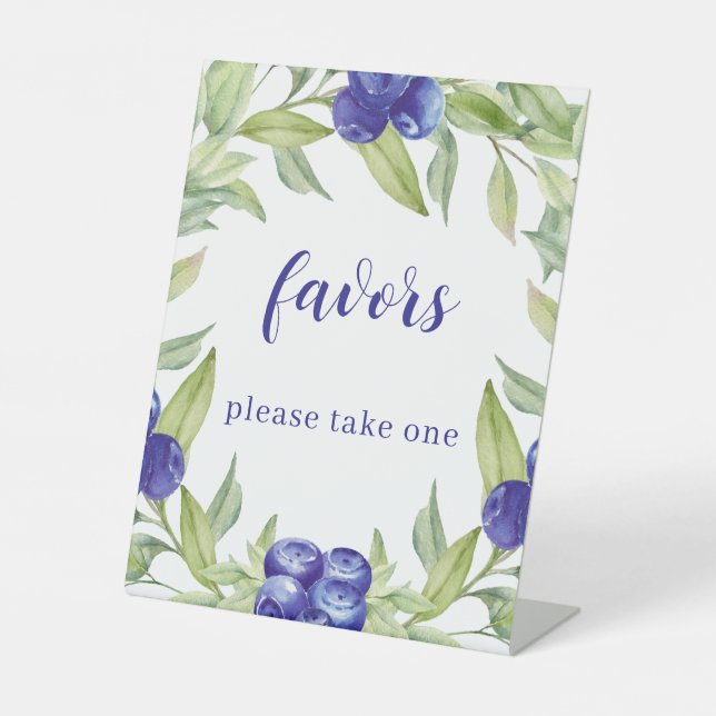 Signe De Table Aquarelle chic Blueberries Feuilles verts Faveurs (Recto)