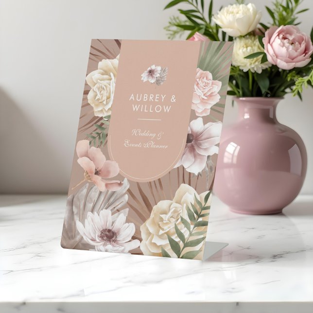 Signe De Table Aquarelle Chic Bohème Moderne Florales Photo Arch (Modern Chic Bohemian Watercolor Florals Photo Arch Pedestal Sign)