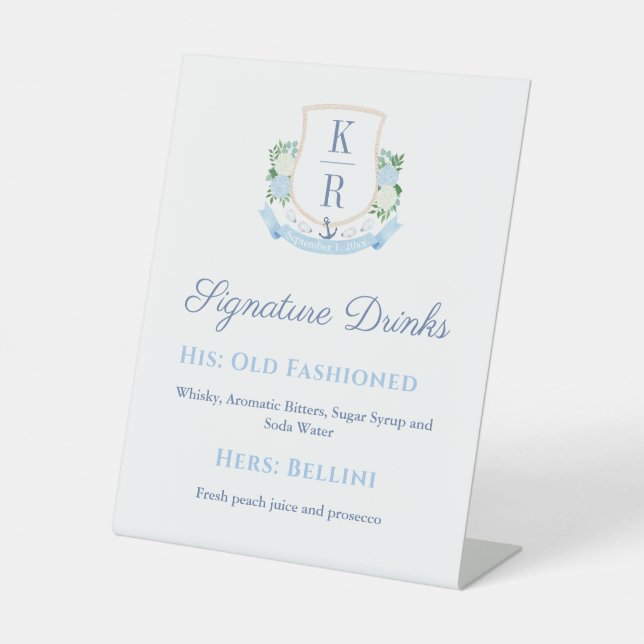 Signe De Table Aquarelle Coastal Mariage Signature Boissons (Recto)