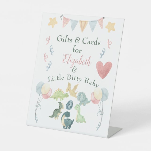 Signe De Table Aquarelle Cute Dinosaur Baby shower rose (Recto)