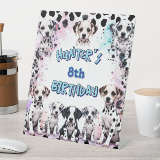 Signe De Table Aquarelle d'anniversaire du chien de Dalmatie mign