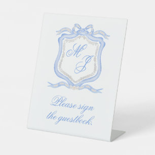 Signe De Table Aquarelle Designer Blue Monogram Crest Mariage