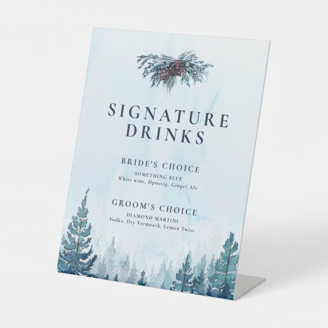 Signe De Table Aquarelle d'hiver Pine Tree Forest Signature Boiss (Recto)
